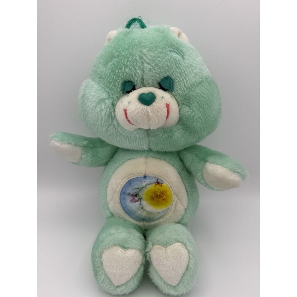 Vintage Care Bear Bedtime Plush 13" Light Green Moon Sun Sleepy Eyes Kenner 1983
